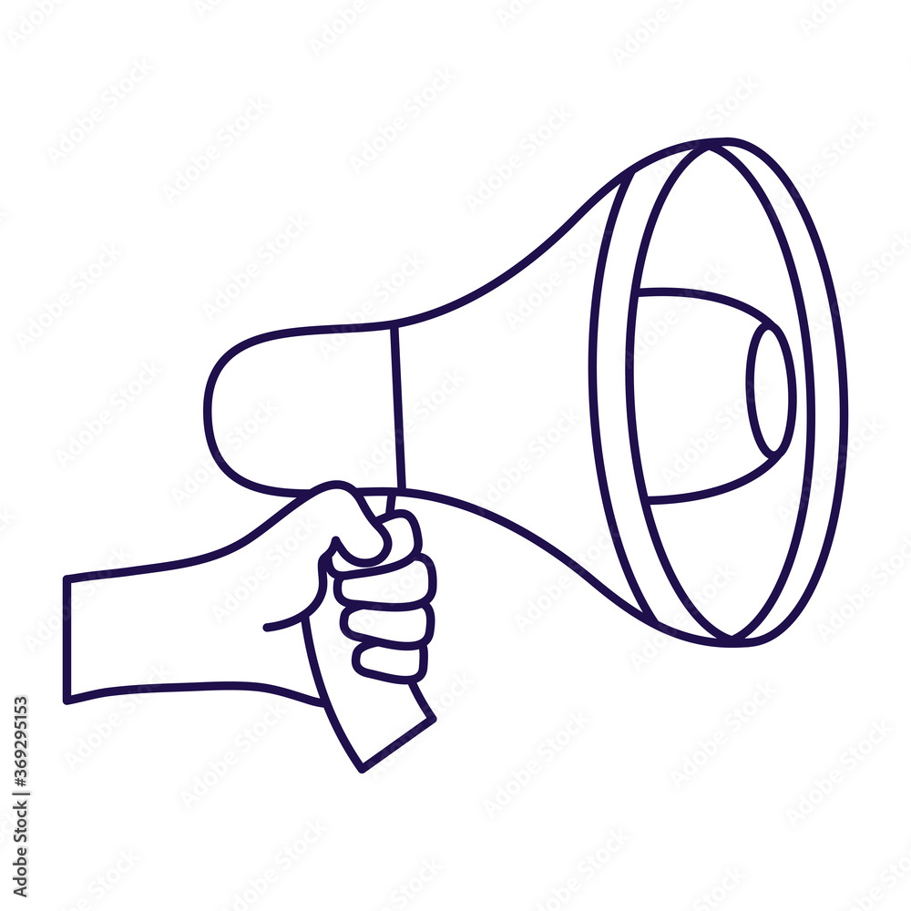 hand with megaphone sound device isolated icon hand with megaphone sound device isolated icon