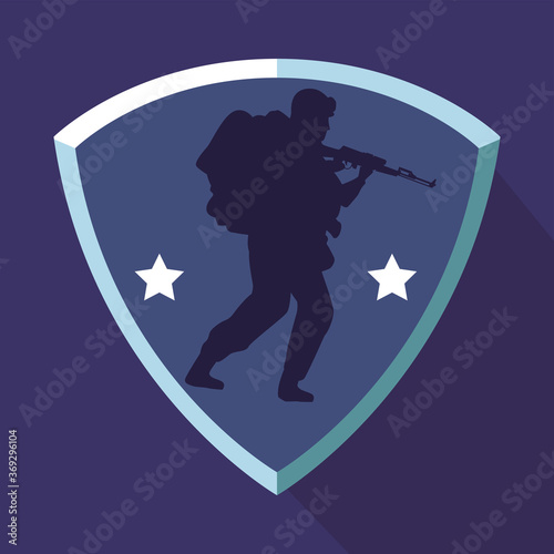 soldier with rifle figure silhouette in shield