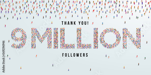 Thank you 9 million or nine million followers design concept made of people crowd vector illustration.