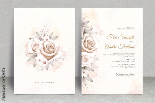 Vintage wedding card template with floral watercolor