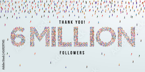 Thank you 6 million or six million followers design concept made of people crowd vector illustration.