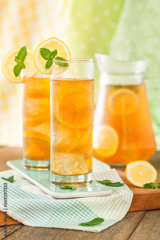 Fototapeta premium Fresh Glass Ice Lemon Tea with Jug