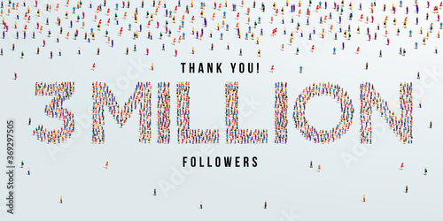 Thank you 3 million or three million followers design concept made of people crowd vector illustration. photo