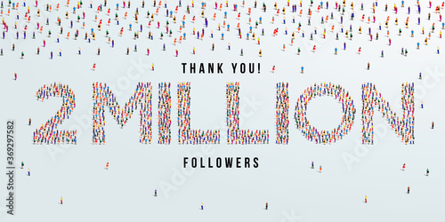 Thank you 2 million or two million followers design concept made of people crowd vector illustration.