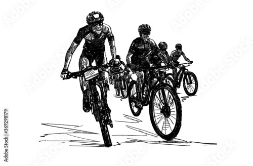 Drawing of the mountain bike competition hand draw 