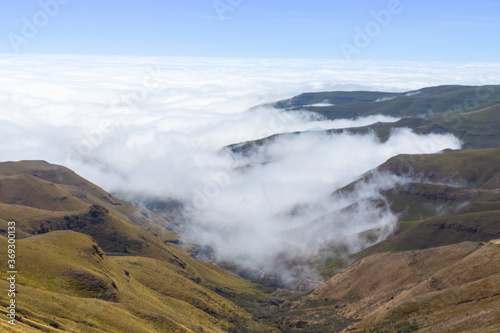 Over the clouds on Sani Pass from Lesotho to South Africa,
