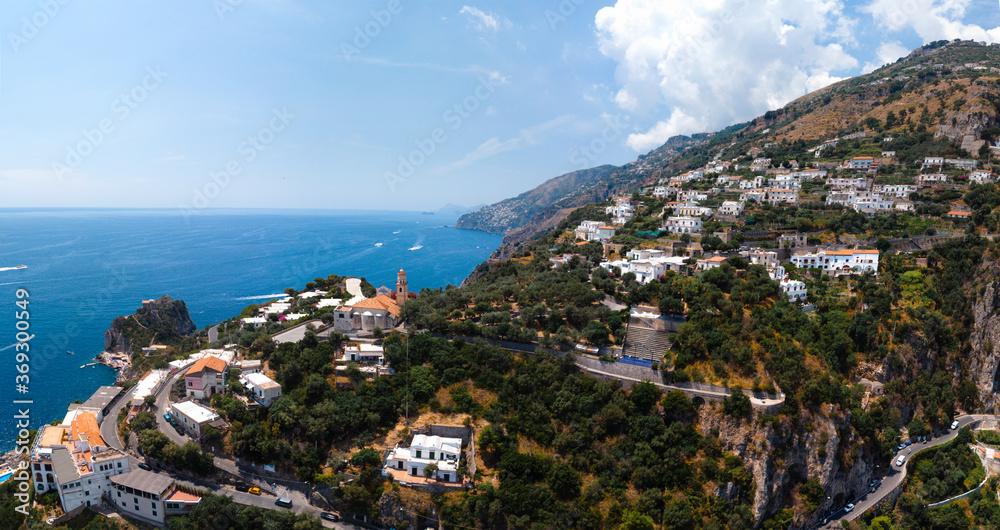 Aerial view of Conca dei Marini,Tovere. Beautiful bay and famous resort near Amalfi, close,Italy, Europe