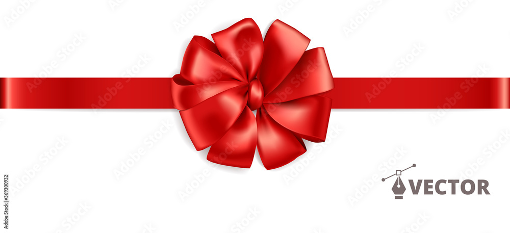 Banner with gift bow. Red ribbon isolated. Gift card design template. Vector holiday decoration. Great for christmas and birthday cards, sale banners. Easy to change colors and reposition the bow. Banner with gift bow. Red ribbon isolated. Gift card design template. Vector holiday decoration. Great for christmas and birthday cards, sale banners. Easy to change colors and reposition the bow.
