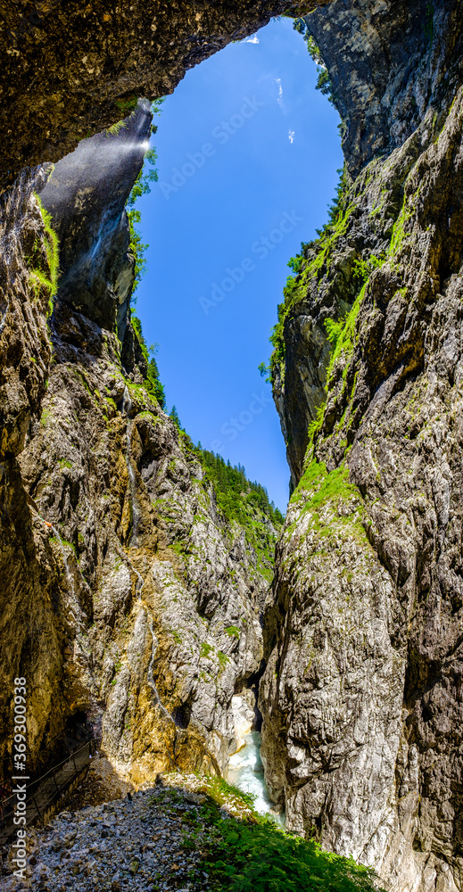 famous hoellental canyon near zugspitze mountain in bavaria