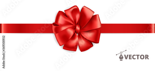 Banner with gift bow. Red ribbon isolated. Gift card design template. Vector holiday decoration. Great for christmas and birthday cards, sale banners. Easy to change colors and reposition the bow.