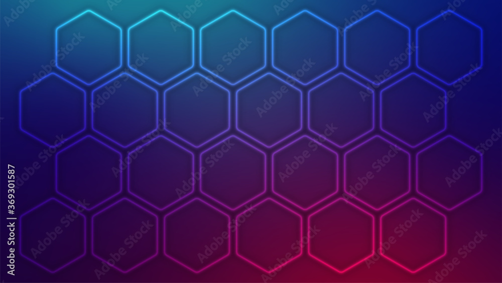 Hexagon grid background. Big hexagonal tiles. Future technology concept. Geometric pattern wallpaper. Blue pink gradient. Banner, cover, flyer, poster or print template. Stock vector illustration Hexagon grid background. Big hexagonal tiles. Future technology concept. Geometric pattern wallpaper. Blue pink gradient. Banner, cover, flyer, poster or print template. Stock vector illustration
