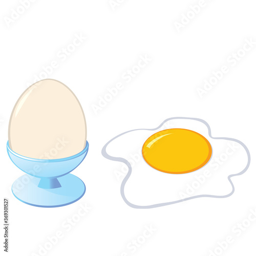 egg prepared as a hard-boiled egg and an egg on the eye