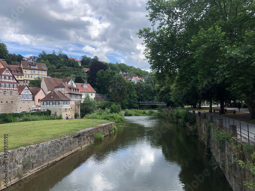 Houses in the centre of Schwäbisch Hall, Germany, next to the river Kocher