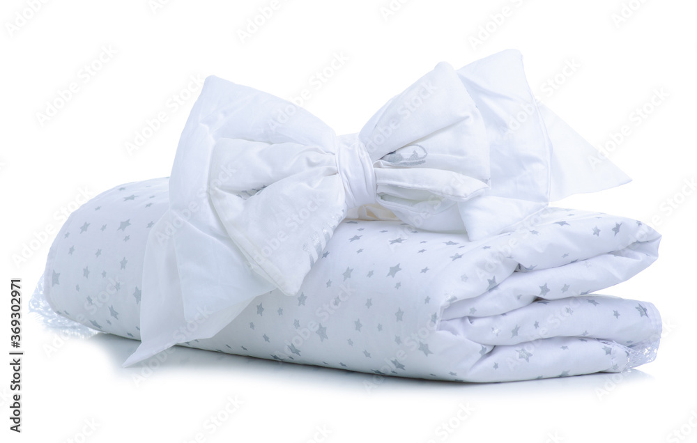 Folded white baby blanket on white background isolation
