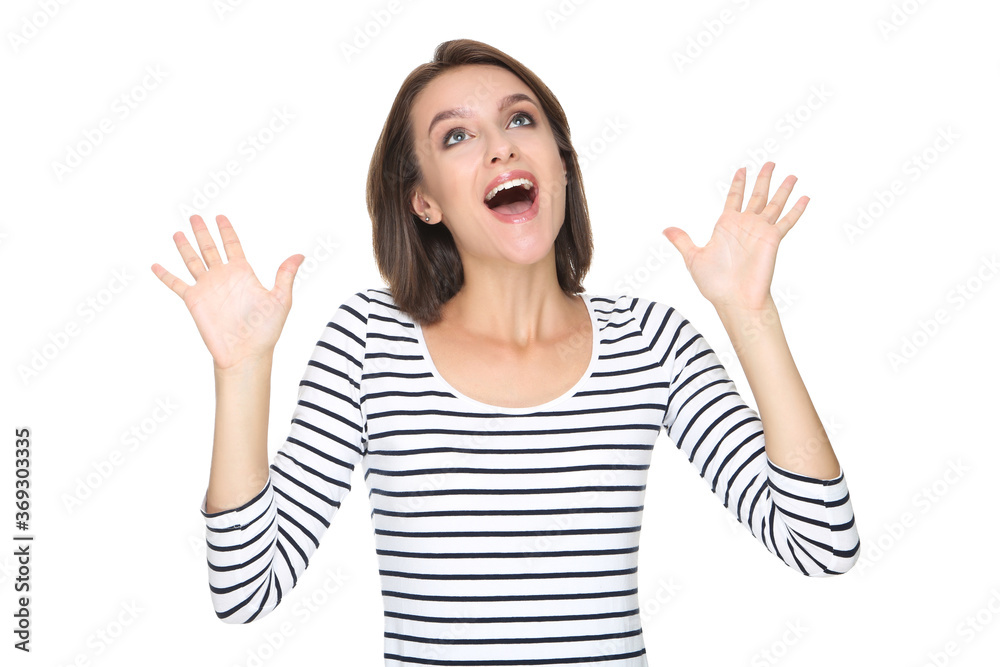Beautiful excited woman isolated on white background Beautiful excited woman isolated on white background