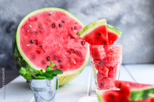 watermelon slices pieces red ripe berry juicy sweet dessert the fruit food background top view copy space for text organic eating healthy keto or paleo diet raw
