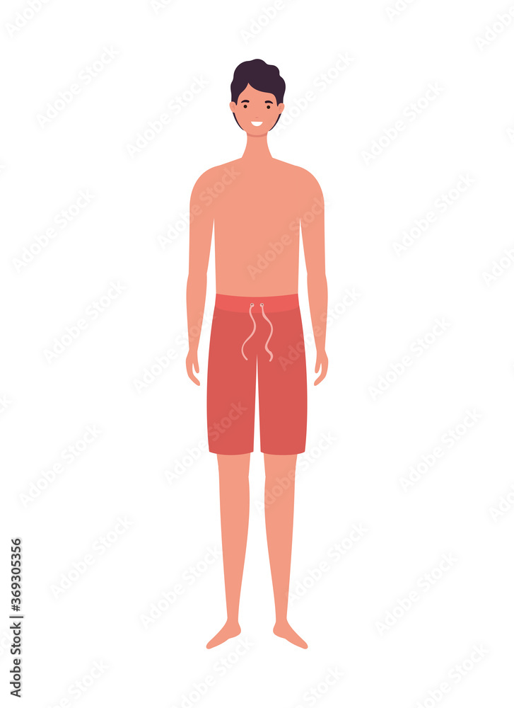 boy cartoon with red short design, Summer vacation tropical and relaxation theme Vector illustration