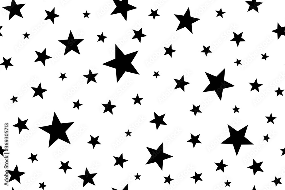 Stars. Seamless pattern. Starry background for packaging, textile and wrapping paper design. Template for festive, sparkling, shiny background. Black silhouette. Isolated. Vector