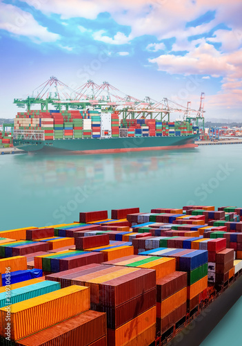 Fototapeta Naklejka Na Ścianę i Meble -  Logistics and transportation of International Container Cargo ship at port