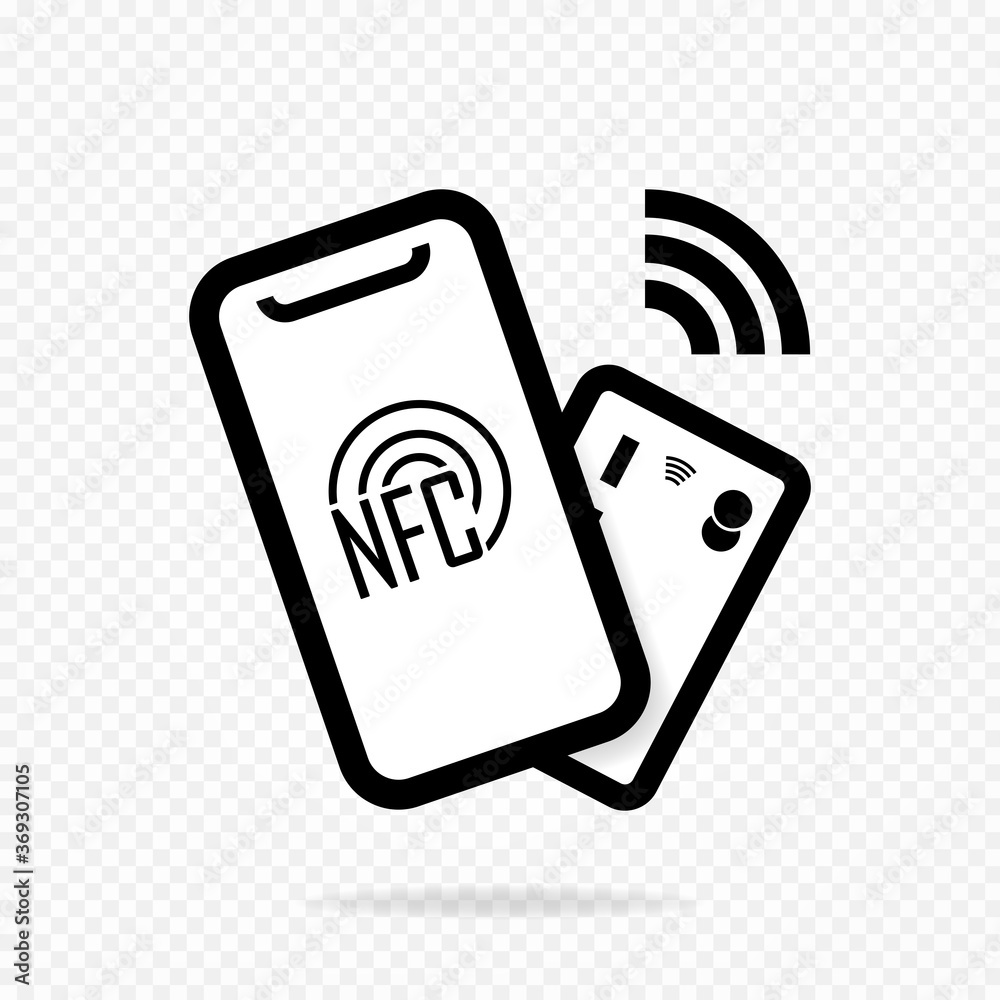 NFC mobile phone, NFC payment using smartphone mobile phone or card. Vector illustration on a transparent background. NFC mobile phone, NFC payment using smartphone mobile phone or card. Vector illustration on a transparent background.