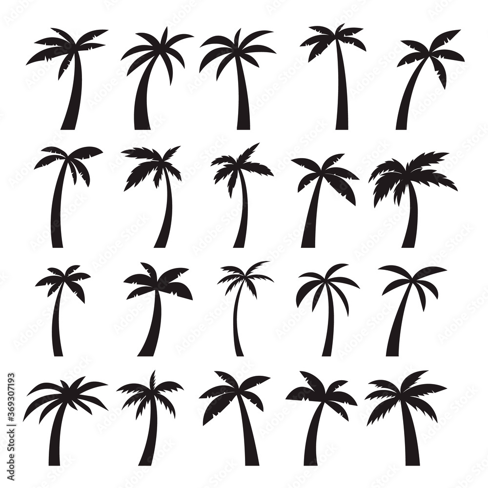 set of the icons of palm trees illustration isolated on white background. Design elements for logo, label, emblem, sign, brand mark. Vector illustration.