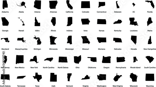 Vector illustration of all 50 states with their names photo