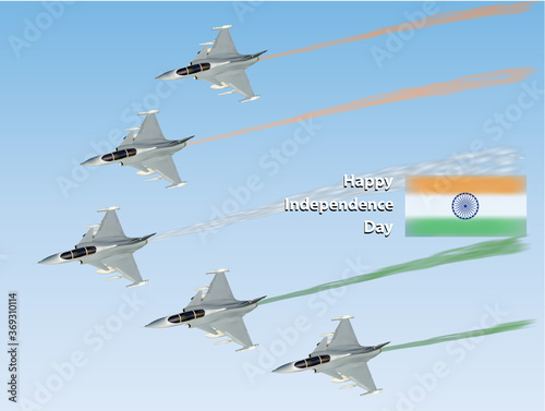 Vector illustration of air show of fighter jets making a formation of arrow in the occasion of Independence day of India