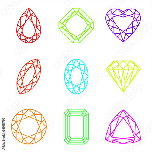 Set of gemstone diamond cut shapes