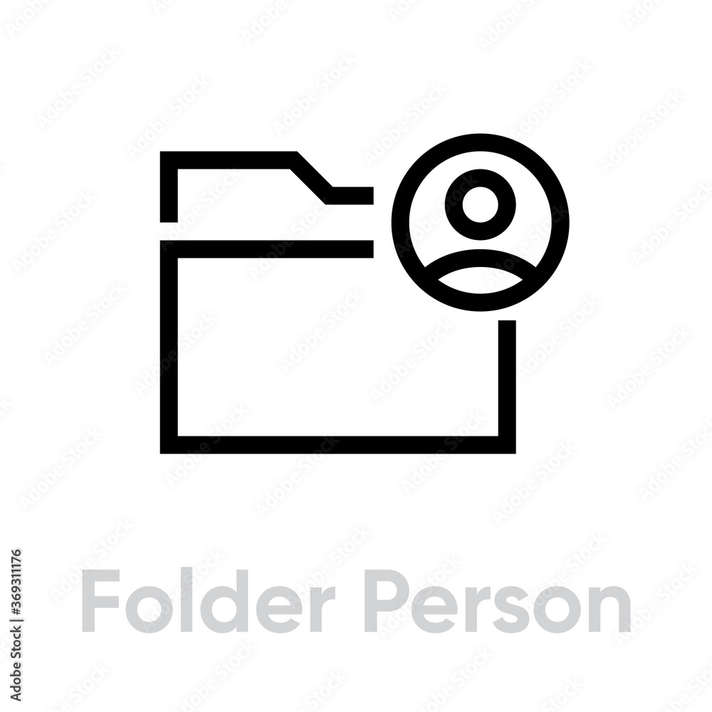 Folder person icon in flat design. Editable vector outline. Information folder about client.