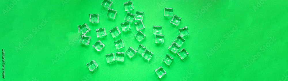 ice artificial transparent acrylic pieces plastic reusable food background top view copy space organic healthy eating