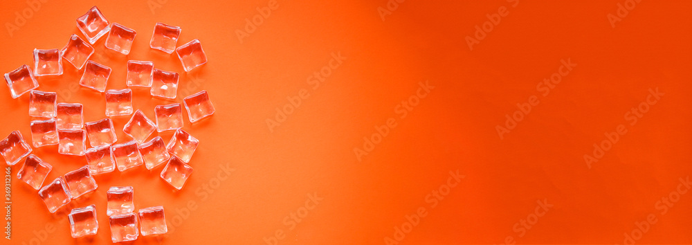 Fototapeta premium ice artificial transparent acrylic pieces plastic reusable food background top view copy space organic healthy eating