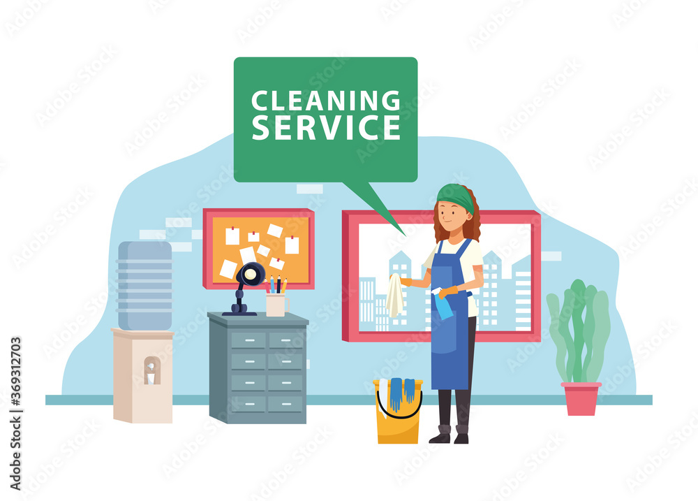 housekeeping female worker with bucket and spray bottle avatar character housekeeping female worker with bucket and spray bottle avatar character