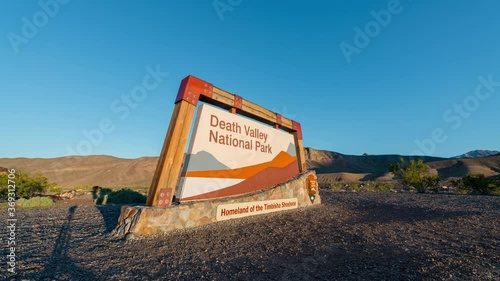 Time lapse of park entrance sign in Death Valley National Park