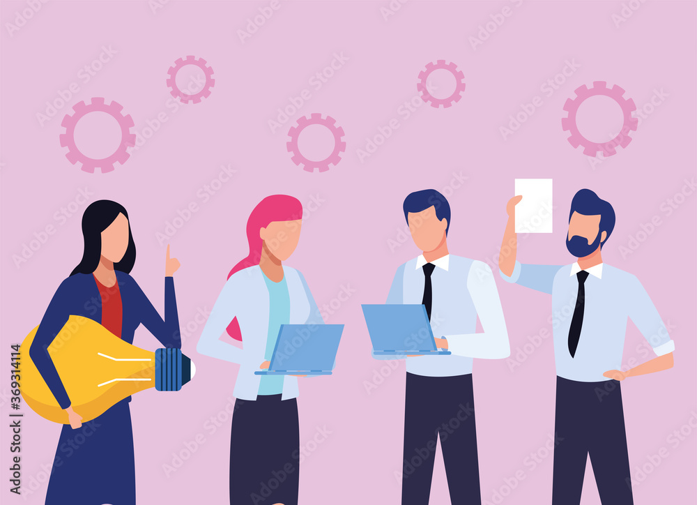 group of business people teamwork with gears characters group of business people teamwork with gears characters