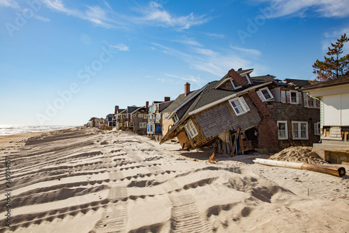 Damage to beach homes on the New Jersey shore in the aftermath of hurrican Sandy