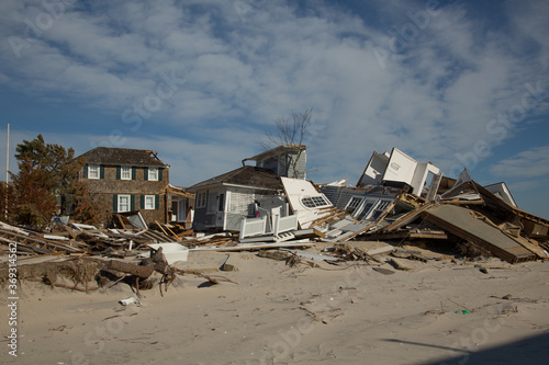 Photography Damage to beach homes on the New Jersey shore in the aftermath of hurrican Sandy