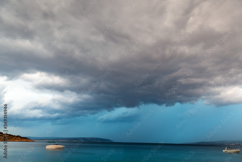 Stormy clouds on the Adriatic coast in Krk island, Croatia