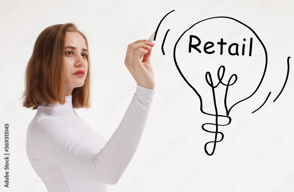 Business, technology, internet and network concept. Young businessman thinks over the steps for successful growth: Retail Business, technology, internet and network concept. Young businessman thinks over the steps for successful growth: Retail