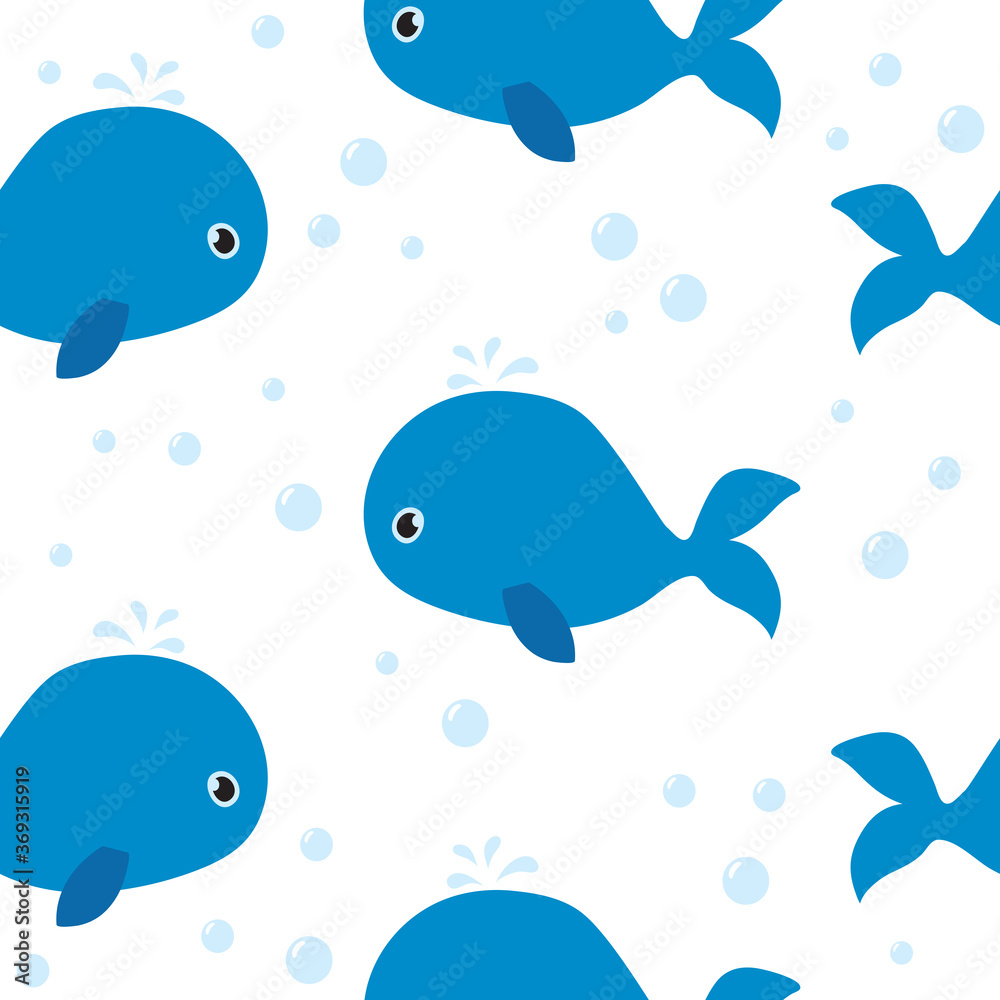 Seamless pattern with cute whales. It can be used for wallpapers ...