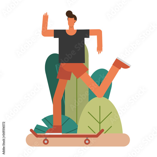 young man in skateboard practicing activity character photo