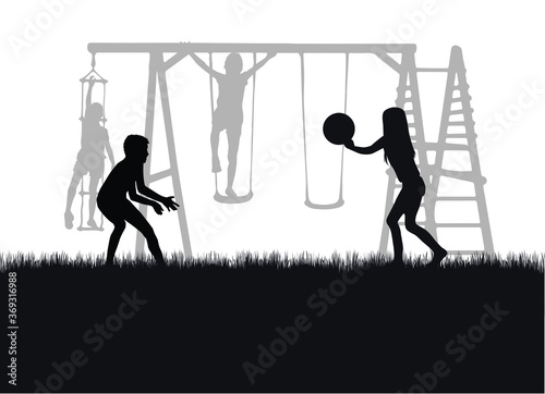 Children black silhouettes in nature.