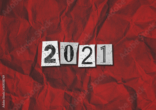 A black, white and red 2021 Punk Rock music style grunge text collage graphic illustration with copy space