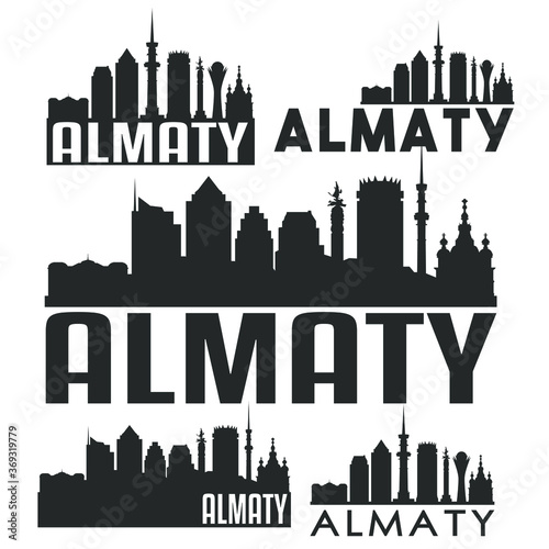 Almaty Kazakhstan Flat Icon Skyline Vector Silhouette Design Set Landmark Logo.