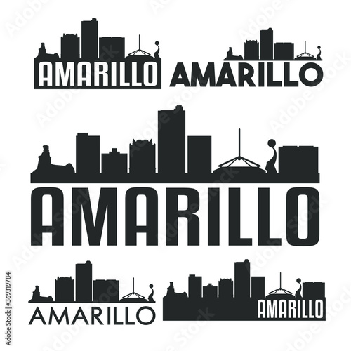Amarillo Texas Flat Icon Skyline Vector Silhouette Design Set Landmark Logo.