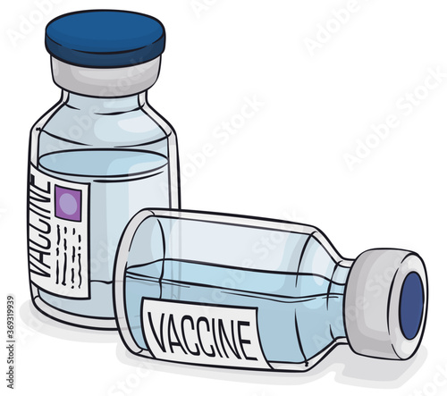 Vaccine Vials, One Down with VVM Label, Vector Illustration