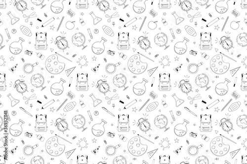 Back to school seamless patterns. School supplies and medical mask. School pattern for print or web. Vector illustration