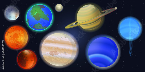 Wallpaper Mural Vector illustration of the eight main planets in our solar system, Mercury, Venus, Earth, Earths Moon, Mars, Jupiter, Saturn, Uranus and Neptune. Torontodigital.ca