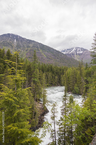 McDonald Creek and mountain background 