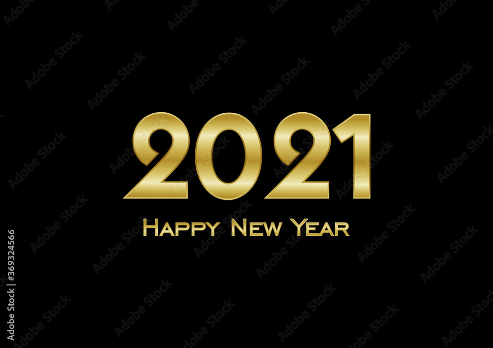 Happy New Year 2021 greeting card. Gold metallic gradient text on a black background Happy New Year 2021 greeting card. Gold metallic gradient text on a black background