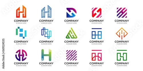 Set of logo with letter H design collection, technology, luxury, home, bulding, geometry, Premium Vector